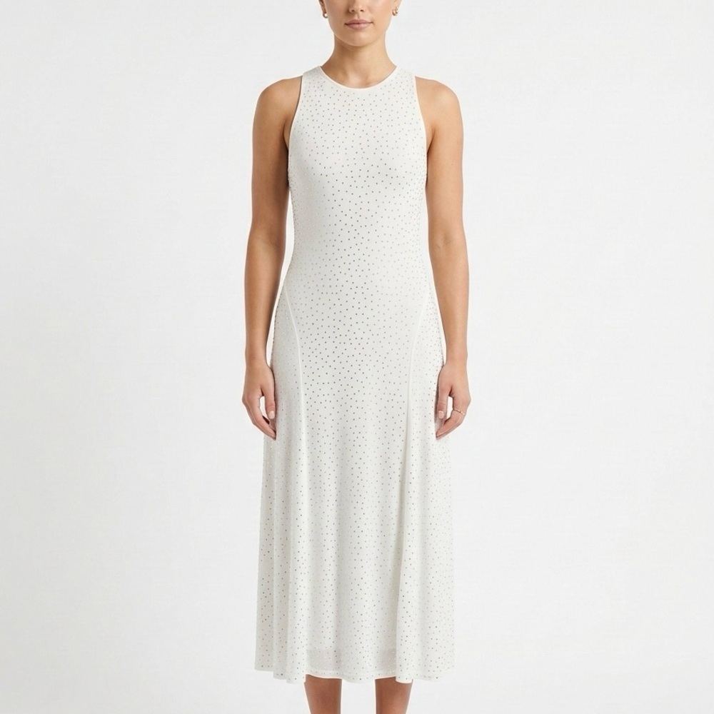 Bar III Bright White Summer Rhinestone Midi Dress Medium NWOT